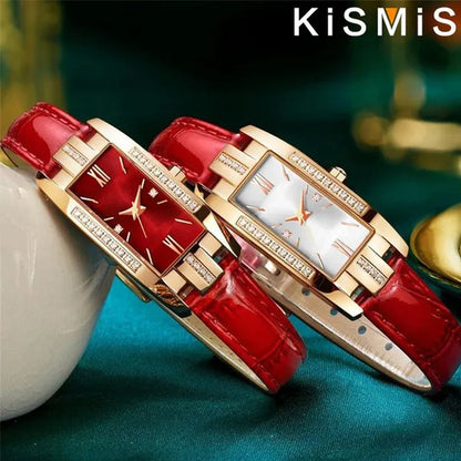 KISMIS 1PC/2Pcs Luxury Fashion Ladies Watch Diamond Inlaid Charm Unlimited Women's Watch Retro Fashion Quartz Watches Gift 3 Colors Available