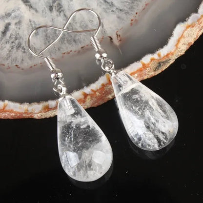1Pair 13X22MM Amethyst Clear Quartz Lapis Lazuli Turquoise Rose Quartz Opal Obsidian Jasper Drop Cone Bead Hook Dangle Earrings