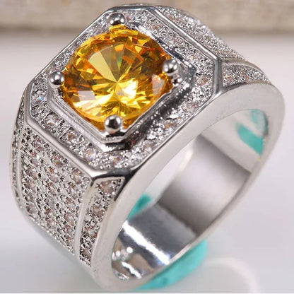 925 Sterling Silver Natural 2.8CT Yellow Topaz Ring Women Men Wedding Engagement