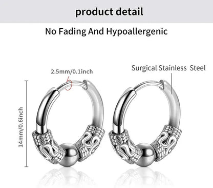 1 Pair Mens Womens Vintage Huggie Hoop Earrings Surgical Stainless Steel 14Mm Hip Hop Punk Earrings Silver Black Hypoallergenic