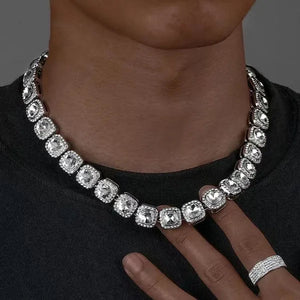 12mm Iced Out Square Tennis Chain Necklace,Diamond Cuban Link Necklace Hip Hop Jewelry with For Men Women Charm Jewelry