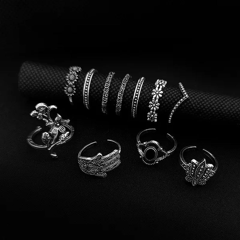 New 60Pcs Womens Rings Silver Gold Plated Rhinestone Vintage Jewelry Bohemian Style Finger Joint Ring Party Favor Gifts