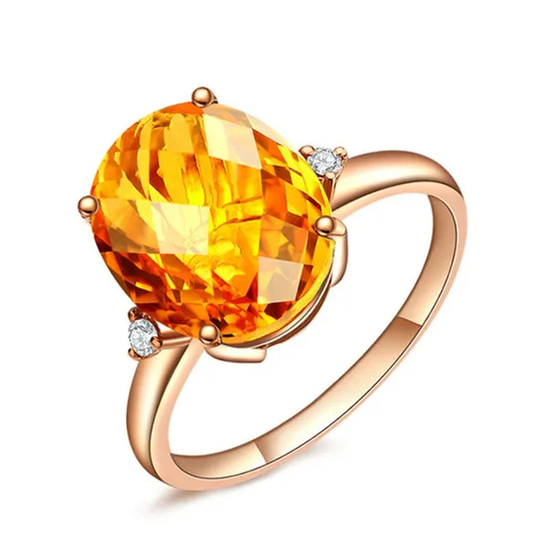 Simple Copper Plated 18k Golden  Citrine Water Drop Pendant Necklace Oval Claw Set Ear Hook Earrings Open-End Ring Flower Petal Inlaid Zircon Bracelets Jewelry Set for Elegant Women