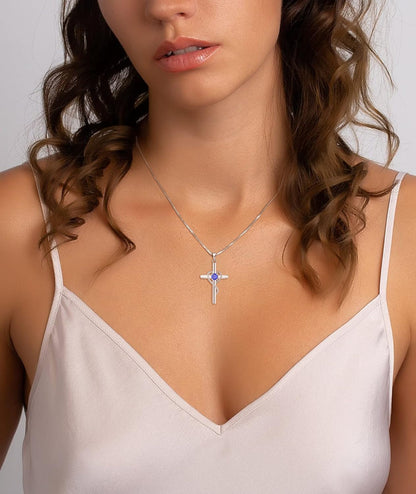 Infinity Heart Cross Necklace Sterling Silver Crucifix Pendant Gemstones Criss Jewelry for Women