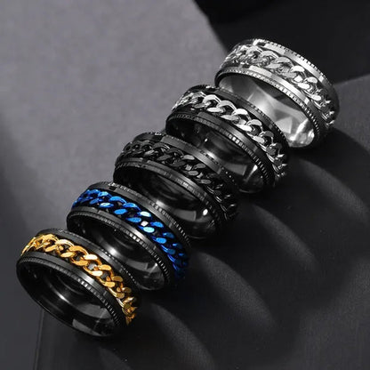Fashion Punk Stainless Steel 8Mm Rings for Men Chain Rings Biker Grooved Edge, Size 5-13