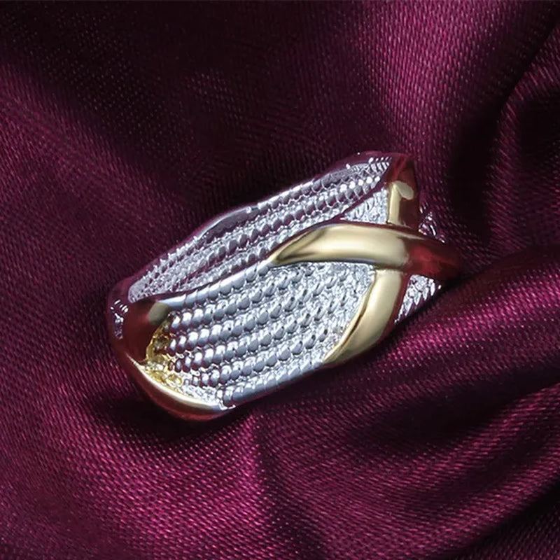 925 Sterling Silver 2-Tone Criss Cross Gold "X" Ring for Women Men Size 6 7 8 9