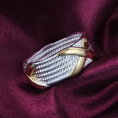 925 Sterling Silver 2-Tone Criss Cross Gold "X" Ring for Women Men Size 6 7 8 9