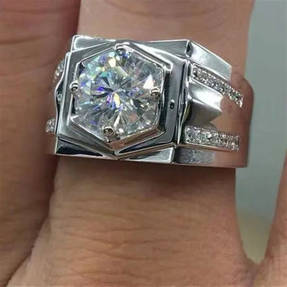 Men's silver-plated double row diamond ring wedding engagement ring luxury simple party diamond ring anniversary boyfriend birthday party gift ring (size 6-13)