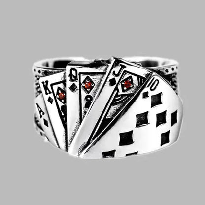 Flush Poker Ring Men and Women's Personality Domineering Retro Made Old Diamond Set Square Open Size