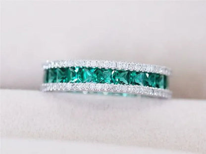 Luxurious Silver Natural Gemstones Emerald and White Sapphire Wedding Birthstone Bride Engagement Anniversary Brand Ring Jewelry Size 6 7 8 9 10
