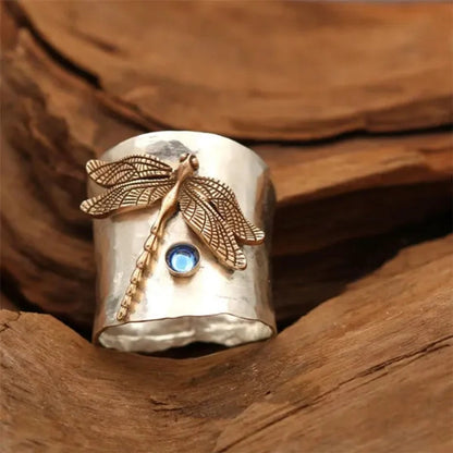 Punk Jewelry with a Unique Steam Victorian Style Twist Ring Dragonfly Ring September Birthstone Sapphire