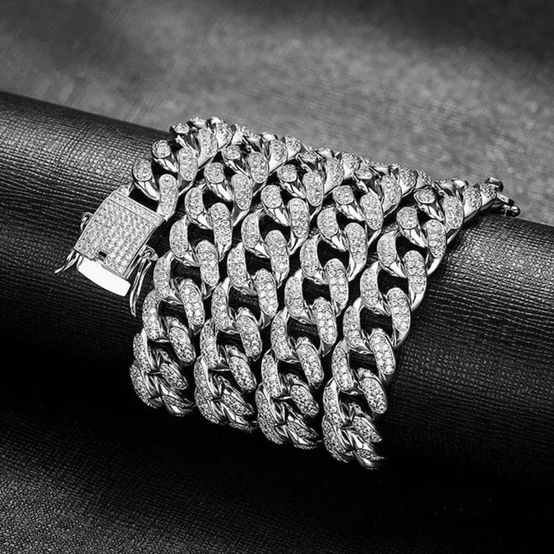 Men's Hip Hop Miami Necklace 24K Gold Plated 925 Silver 1/2PCS Necklace Bracelet Ice Sparkling Diamond Jewelry Cuban Link Chain 8/20/24/28inch
