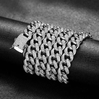 Men's Hip Hop Miami Necklace 24K Gold Plated 925 Silver 1/2PCS Necklace Bracelet Ice Sparkling Diamond Jewelry Cuban Link Chain 8/20/24/28inch