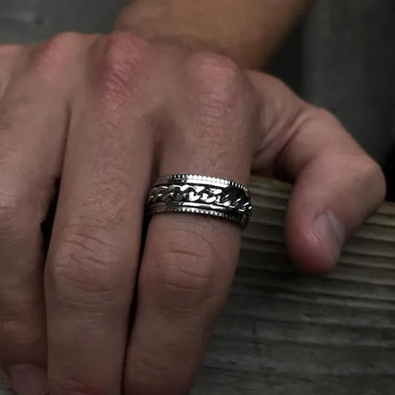 Fashion Punk Stainless Steel 8mm Rings for Men Chain Rings Biker Grooved Edge, Size 6-12 - WORLD TIME VISITS