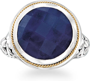 15.00 Carat Sapphire Bali-Style Ring in Sterling Silver and 18Kt Yellow Gold. Size 6