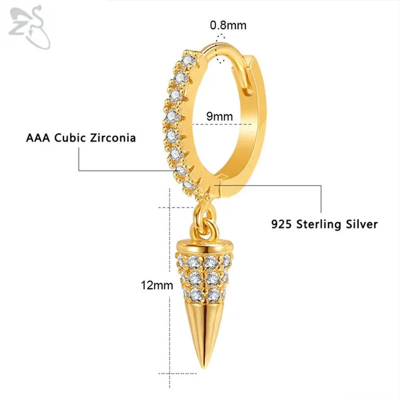 1 Pair Zircon 925 Sterling Silver Hoop Earring for Women Girls Gold Color Spike Circle Earrings Silver Punk Ear Piercings Jewelry Gifts
