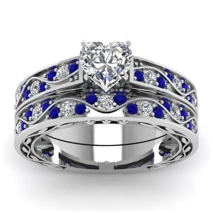 Exquisite Heart White Sapphire Wedding Ring Ruby Bridal Engagement Ring Set Wedding Band Anniversary Promise Jewelry Gift