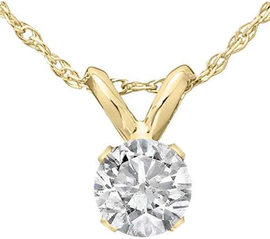 14K White or Yellow Gold 1/3 Ct Diamond Round-Cut Natural Solitaire Pendant Women'S 18" 14K Gold Chain Necklace