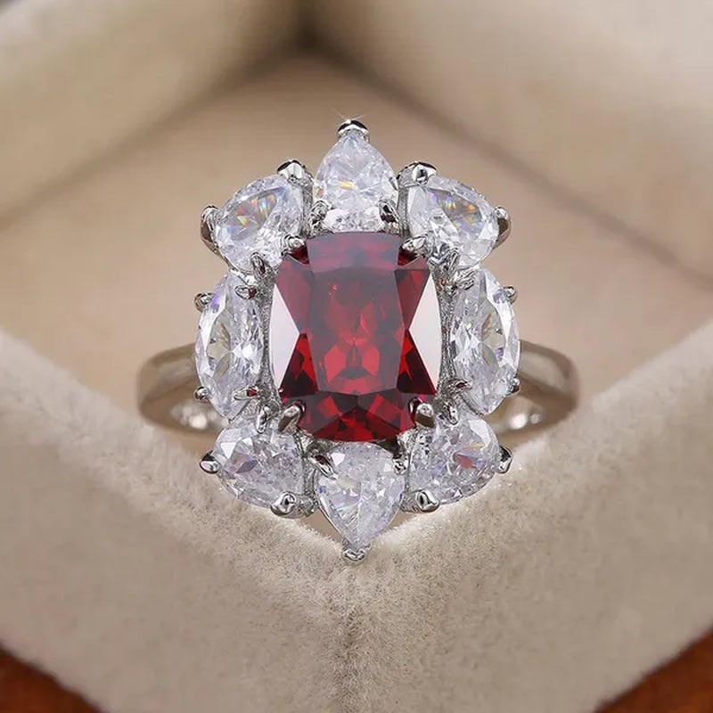 Luxury 925 Sterling Silver Natural Ruby Diamond Ring Bridal Wedding Engagement Fine Jewelry Size 6-10