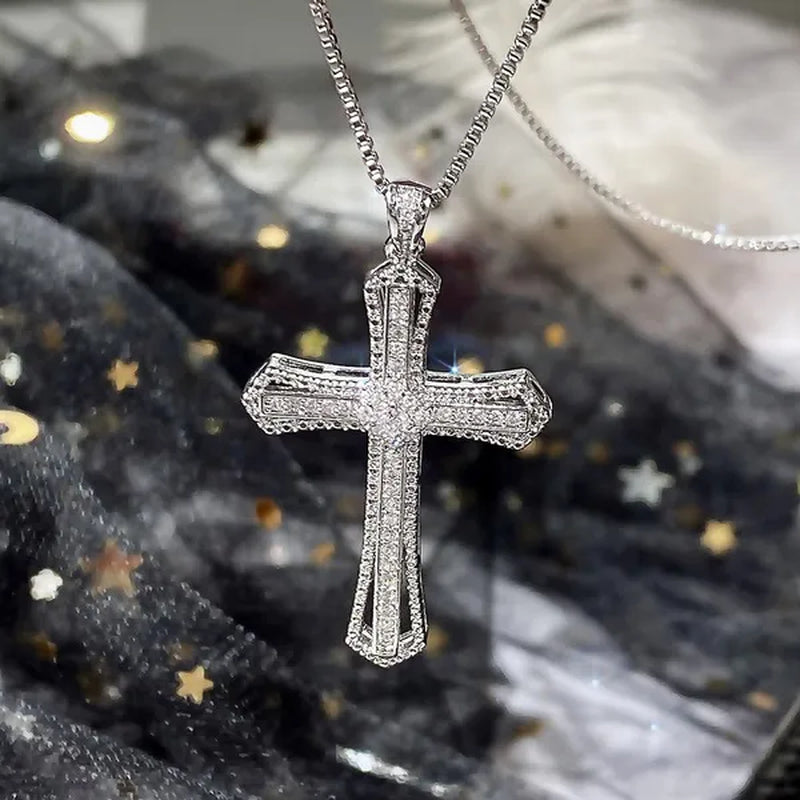 Jewelry Fashion Diamond Pendants 925 Sterling Silver Jesus Cross Necklace Ornament