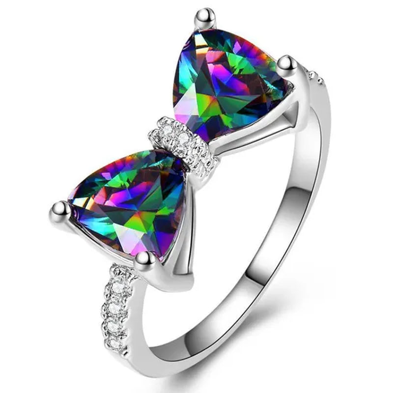 Cute Women Ring 925 Sterling Silver Bowknot Topaz Rings Girl Daily Casual Party Gemstone Rings Jewelry Gift