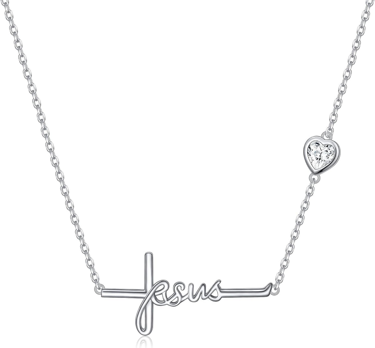 Cross Necklace 925 Sterling Silver Infinity Love of God Heart Cross Pendant Necklace Christian Gift for Women