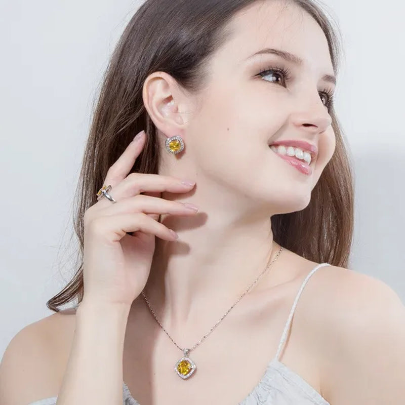 CANDICE Brand Design Luxury Wedding Jewelry Sets Sterling Silver Plated Necklace Earrings Set Inlay Big Pink Princess Crystal For Birdesmaid