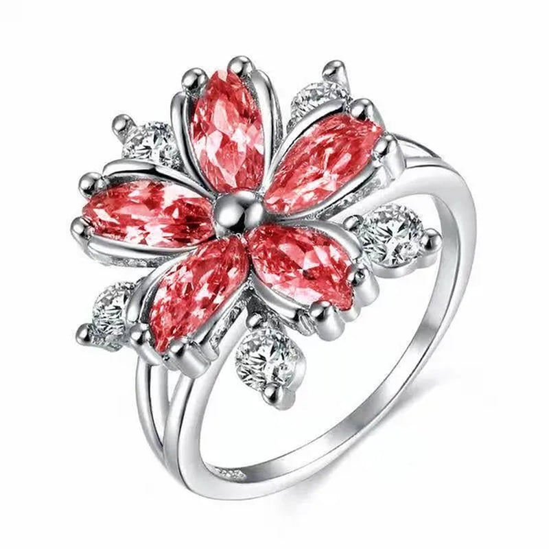 Elegant Women'S Flower Ring Luxury Pink Zircon Ring, Fashionable Flower Shape Women'S Ring, Engagement, Wedding Ring, Princess Ring, Promise Ring, Valentine'S Day, Christmas Gift. Size US5-11. Happy Shopping!