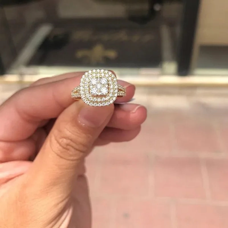 Exquisite woman fashion square inlaid full diamond ring natural white sapphire moissanite diamond ring romantic bridal party engagement wedding ring anniversary gift jewelry size 6-10