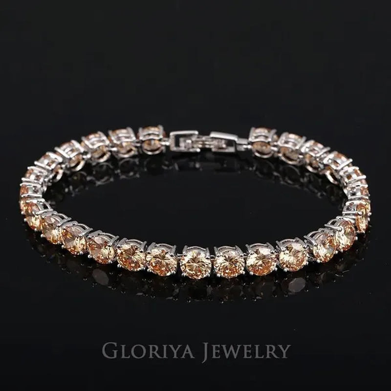 Gloriya Perfect round Cut 0.5 Carat AAA+ CZ Zirconia Silver Plated Classic Ladies Wedding Bracelets Bangles for Women Engagement Gift
