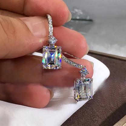 Exquisite 925 Sterling Silver Diamond Stud Earrings for Women Wedding Bridal Princess Engagement Crystal Drop Earring Party Jewelry Lover Gift