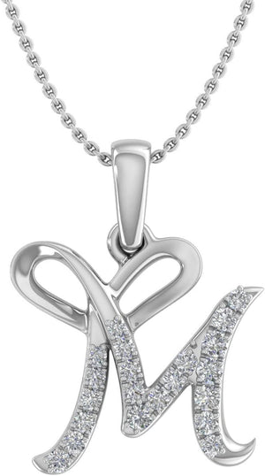 Diamond Initial Letter Pendant Necklace in 14K White Gold (With Silver Chain) (I1-I2 Clarity)