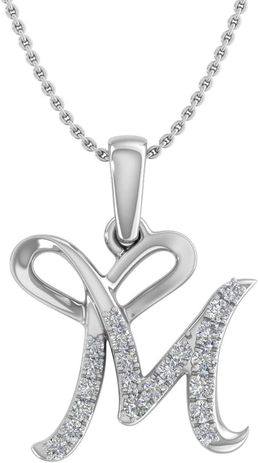 Diamond Initial Letter Pendant Necklace in 14K White Gold (With Silver Chain) (I1-I2 Clarity)