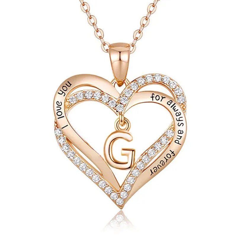 Exquisite Fashion Women's Creative Initials Necklace Diamond Love Pendant Engagement Necklaces for Women Letters Jewelry Accessories Birthday Holiday Anniversary Gift