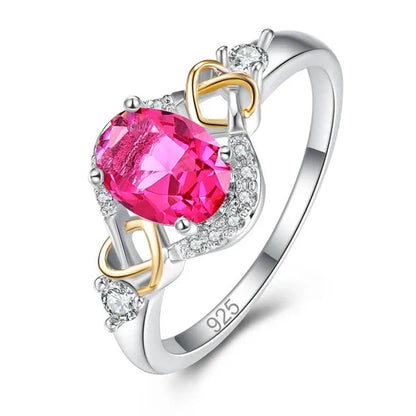 Fashion Wedding Bride Oval Cut Rainbow Blue Topaz Sapphire Ruby Gemstone Jewelry Ring