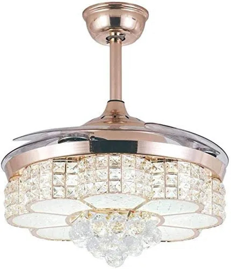 42inch  LED 4 Acrylic Crystal Chandelier Ceiling Light Automatic Retractable Crystal Fan Blade Ceiling Lamp
