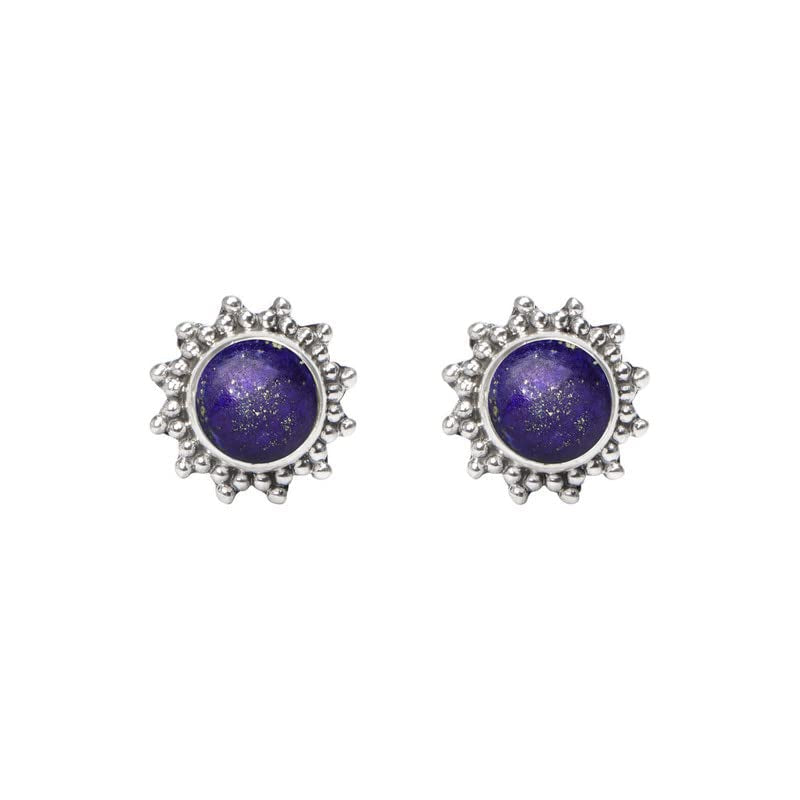 Lapis Lazuli Stone Stud Earring, Handmade 925 Sterling Silver Stud Earrings for Women and Girls, Solitaire Stud Earring, round Stone Stud Earrings, Gift Jewelry for Her