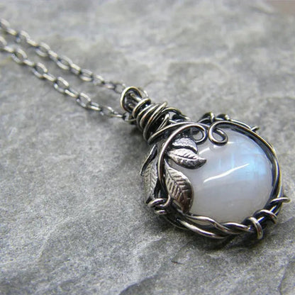Vintage Opal Necklace Silver Plated Leaf Moonstone Necklace Wedding Engagement Anniversary Party Jewelry Gift