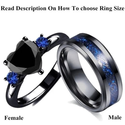 Rings Charm Couple Ring Stainless Steel Men's Ring Blue Color Sapphire Women's Wedding Ring Sets