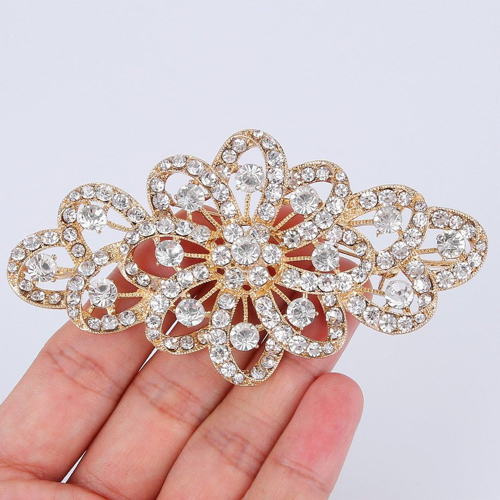 4 Inch Bridal Flower Ribbon Brooch Clear Austrian Crystal