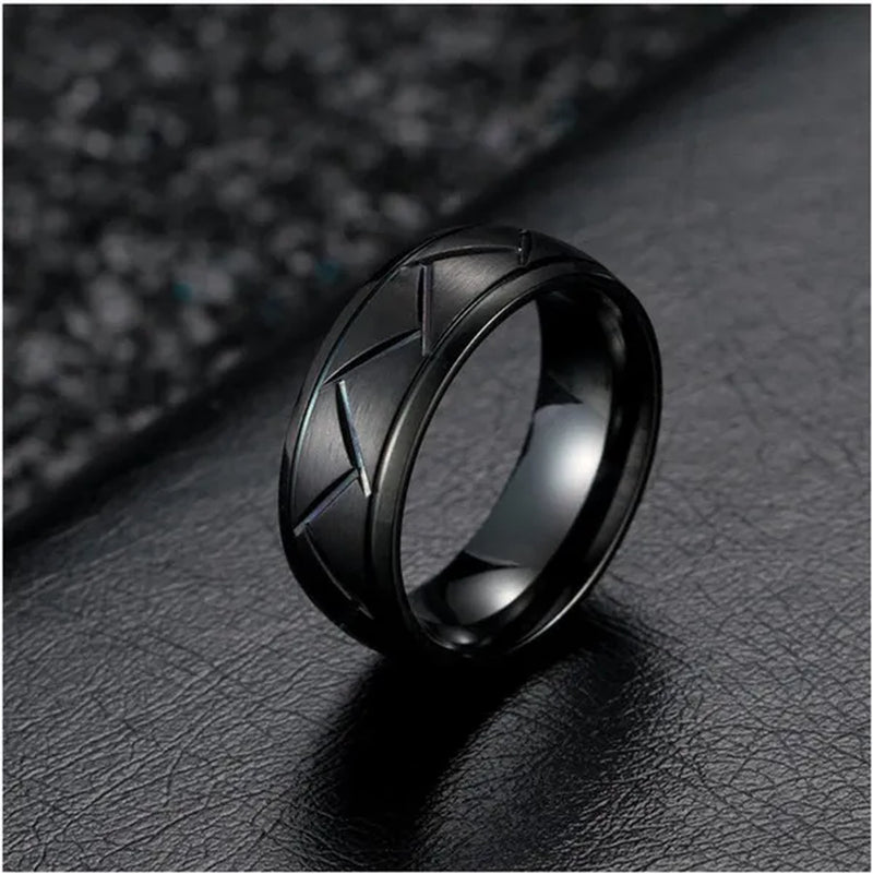 Fashion Creative Black Silver Groove Cut Ring Diagonal Arc Solid Color Ring Engagement Ring Anniversary Gift