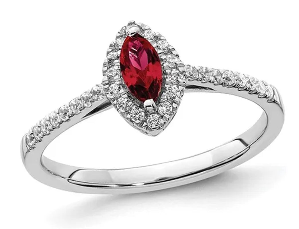 1/3 Carat (Ctw) Lab-Created Ruby Ring in 14K White Gold with Lab-Grown Diamonds
