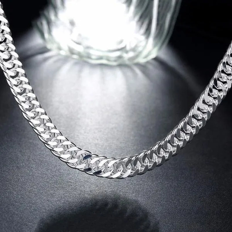 925 Sterling Silver 6MM/10MM Thick Tight Filled Heavy 925 Solid Silver Double Cuban Link Chain Necklace&Bracelet Fashion Jewelry Set(20/22/24 inches)for Women and Men
