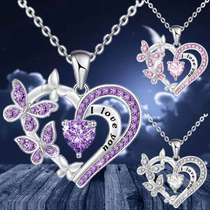 Exquisite Fashion Creative Women's Butterfly Necklace Crystal Butterfly Jewelry Love Pendant Butterfly Necklace Women's Wedding Jewelry Birthday Party Anniversary Gift Jewelry