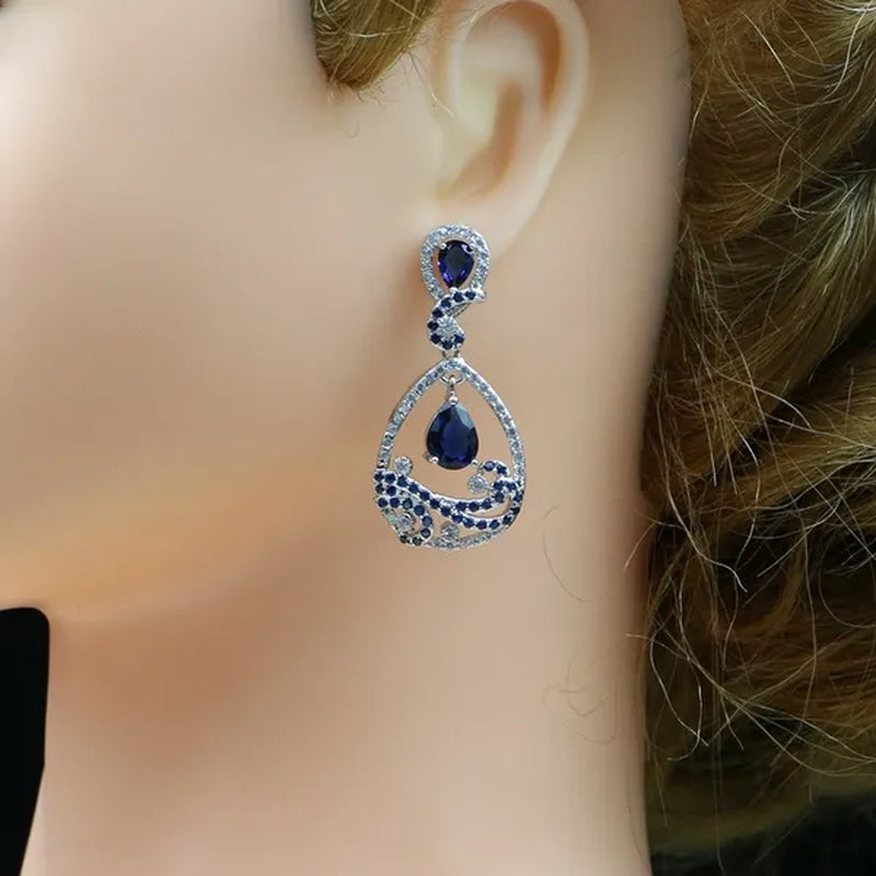925 Silver Jewelry Sets Black Sapphire White Topaz Decoration For Women Party Earrings/Pendant Necklace Set