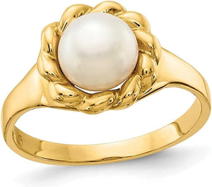 14K Yellow Gold 6-7Mm Freshwater Cultured White Pearl Ring