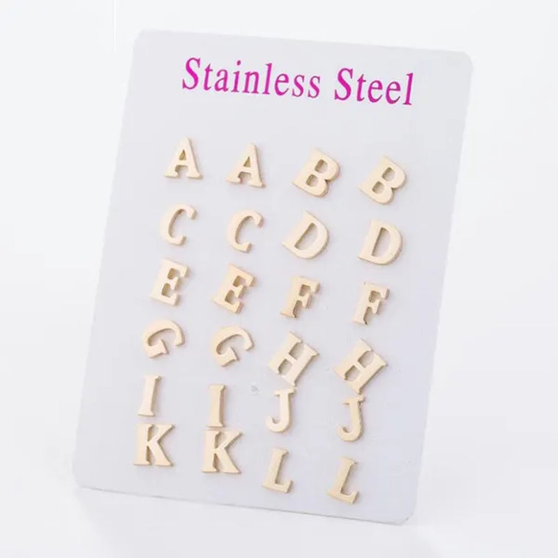 Fashion Stainless Steel Alphabet Stud Earring Lovely Tiny A-Z Letter Earrings Cute Simple Jewelry for Women Men Girls Gift