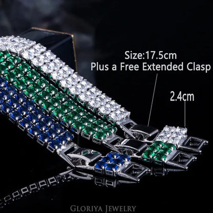 Gloriya Hot Selling Gorgeous 3 Row Round Sparkly Top Grade Zirconia Wide Bridal Bracelets for Women Engagement Wedding Party Jewelry