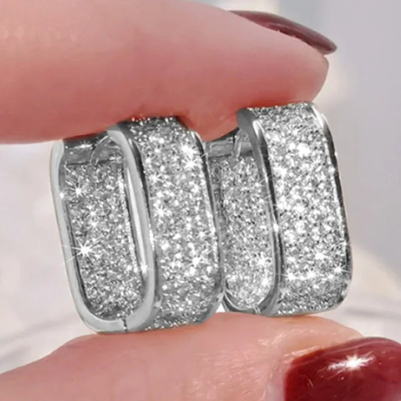 Fashion Earrings for Women 18K Yellow Gold Micro Pave Full Diamond U Hoop Earrings Girl Daily Casual Party Jewelry Gift