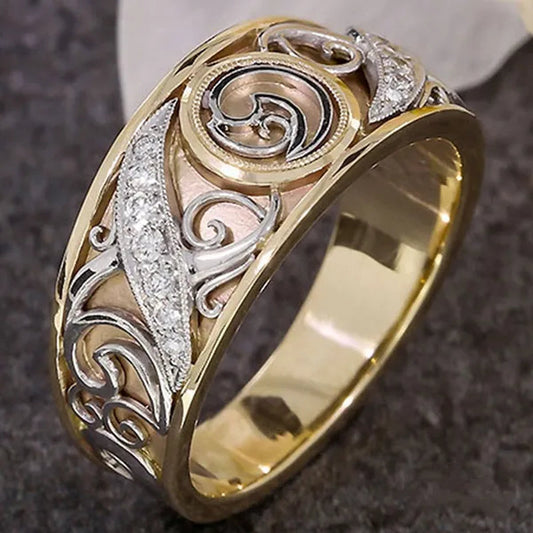 Classic Luxury Woman Fashion Carved Totem Pattern Jewelry Engagement Ring Bride Wedding Jewelry Anniversary Birthday Party Christmas Gift Ring Size US4-12
